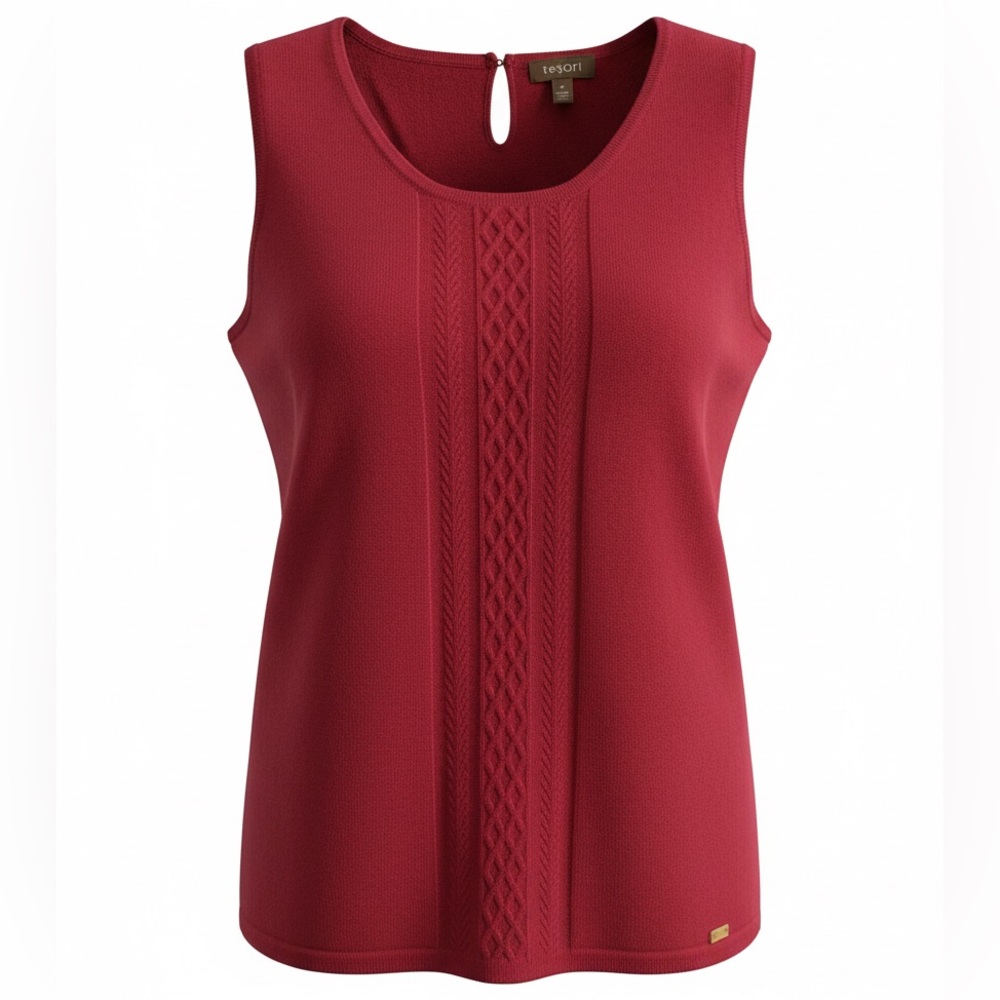 Tesori NWT Cashmere Medium Red Textured Front Knit Tank